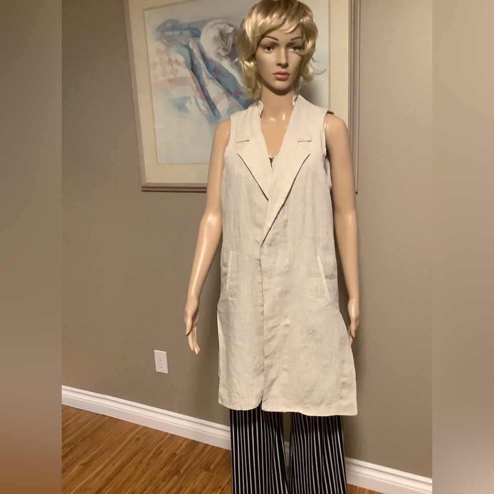 Zara Basic Women's 100% Linen Sleeveless Jacket Oatmeal Colour Size Medium